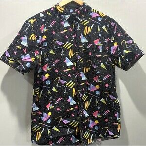 Super Massive Memphis Print Button Up Shirt Medium 90s Retro Geometric Cotton
